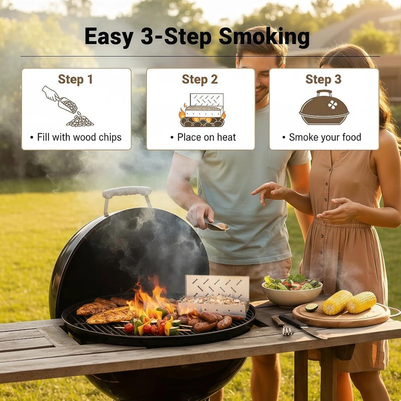 Fving Smoker Box for Gas Grill,Wood Chip Stainless Steel Pellet Smoke Box for All Grills Oven,Hinged Lid, Heavy Duty BBQ Accessories Party Gift for Dad Men Barbecue Outdoor - Image 3